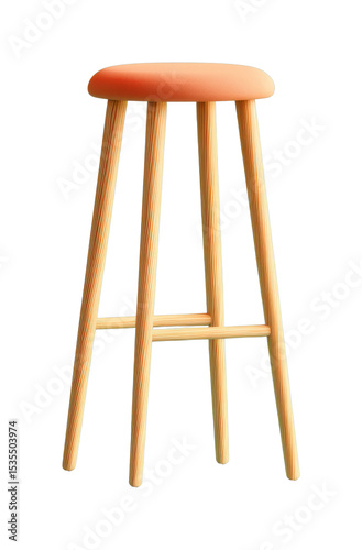 Wooden stool with orange seat and four legs isolated on black