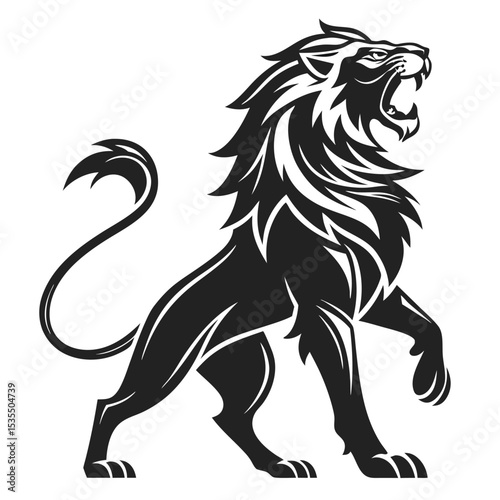 A powerful black and white roaring lion illustration ideal for logos and design projects