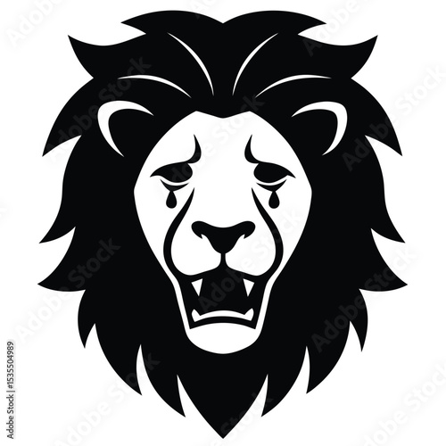 Black and white illustration of a crying lion head depicting sadness and grief