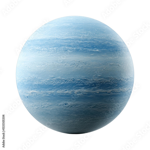 Blue gas planet with cloud bands and atmospheric patterns in space