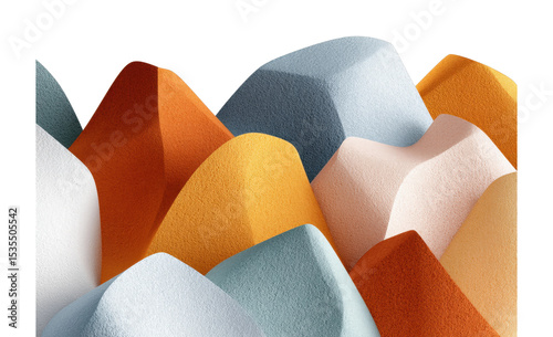 Colorful abstract geometric peaks with textured surfaces