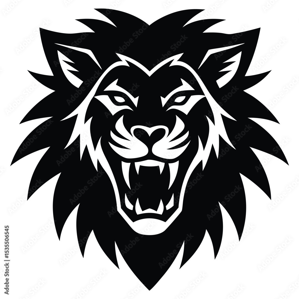 Obraz premium Fierce black and white lion head emblem vector illustrating strength power and courage