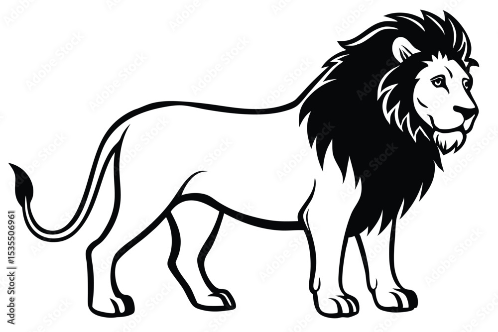 Obraz premium Majestic black and white lion illustration suitable for logo design or graphic applications
