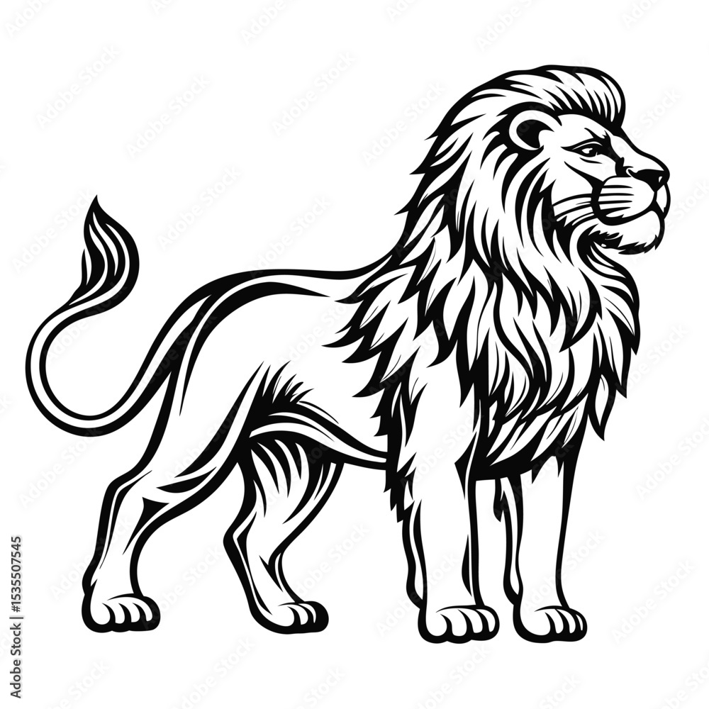Obraz premium Lion Vector Illustration Standing Proudly as a Monochrome Clipart