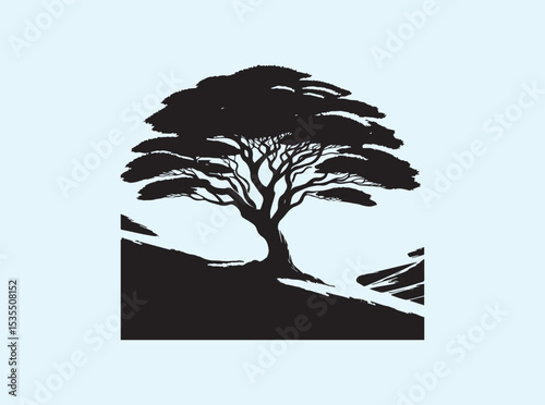 Tree on hill landscape with bright daylight and wide view