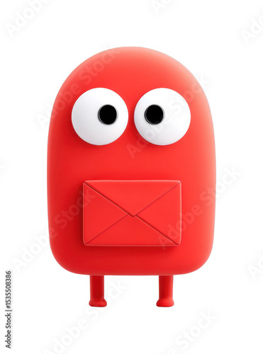 Red cute cartoon character with big eyes and envelope mouth