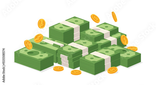 Stack of Money and Golden Coins Representing Wealth Prosperity and Financial Success