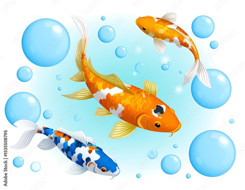 Naklejka premium Koi fish in water with bubbles (1)