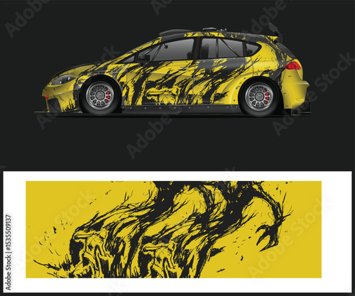 Abstract Black and Yellow Rally Car Wrap Design