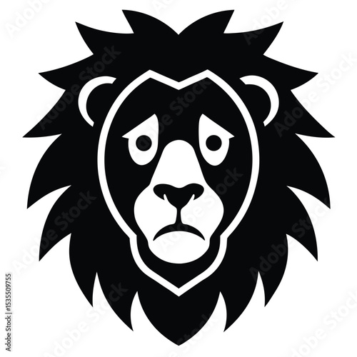 Sad lion head illustration in black and white simple design for logo or emblem