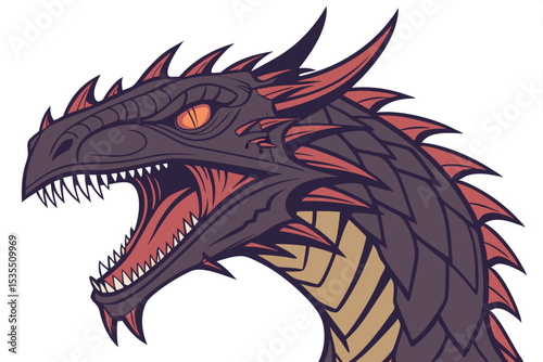 Wallpaper Mural Fiery red dragon head vector illustration for tattoo or isolated mythical creature art Torontodigital.ca