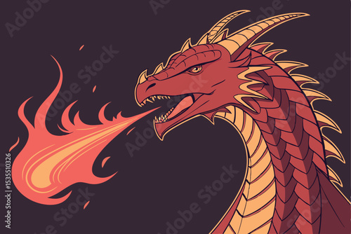 A striking red dragon head vector illustration, ideal for a powerful tattoo design or an intricate Chinese mythological art pattern