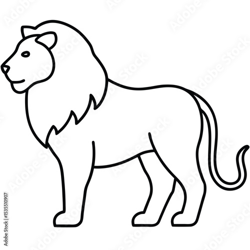 Simple outline illustration of a majestic lion standing in profile displaying pride and strength