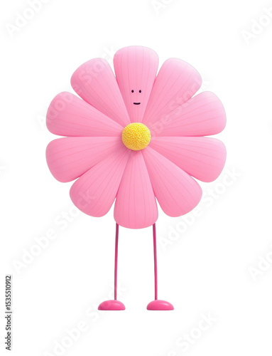 Smiling flower character with pink petals and yellow center