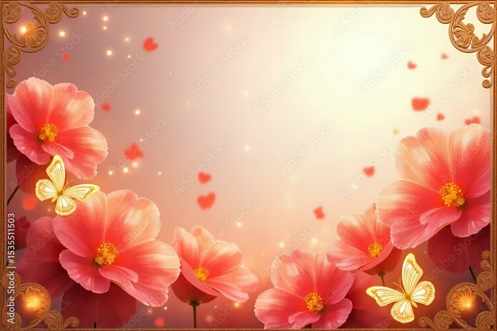 Fototapeta premium An invitation background with vibrant coral blossoms.