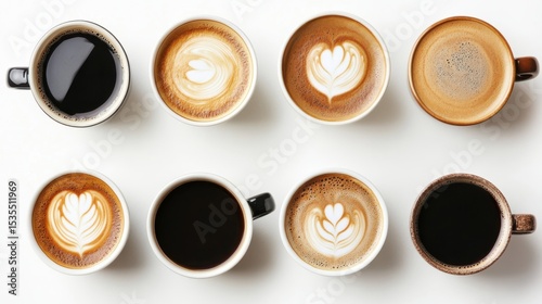 Diverse Collection of Disposable Coffee Cups Featuring Black Coffee