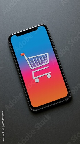 Shopping Cart Icon on Smartphone Screen with Stylish Design