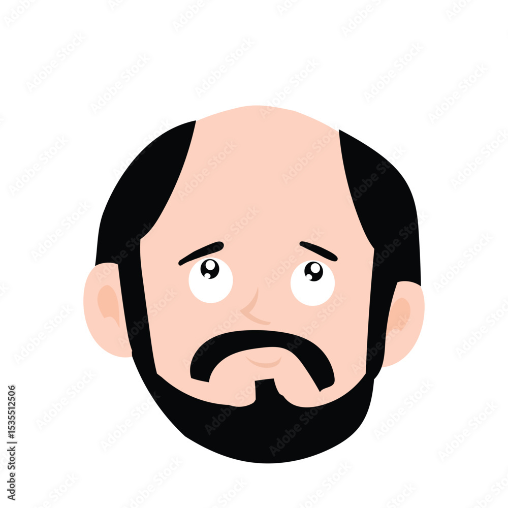 Fototapeta premium Emoticon avatar of a man with a mustache and a beard. man expression face