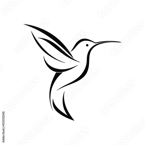 Minimalist Elegant Line Art Hummingbird Logo Vector.