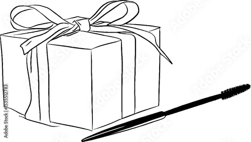 Minimalistic line art of beauty box with mascara for cosmetic design projects