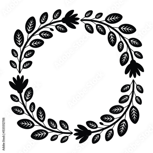 Eco-Friendly Recycled Paper Leaf Floral Frame Silhouette, Vector, Illustration, Icon, Logo, White Background.