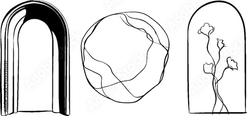 Byzantine architectural elegance in line art for design projects