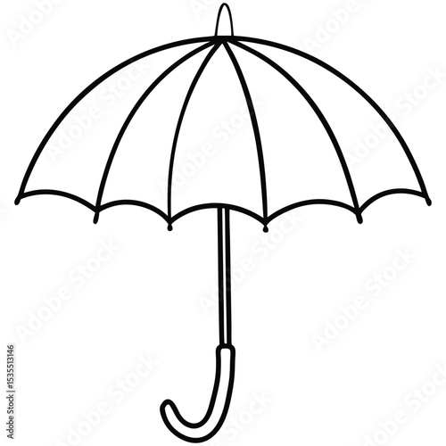 Clean line art outline drawing of an open umbrella. Perfect for rain protection, weather, or monsoon-themed vector designs. Scalable and easy to customize.