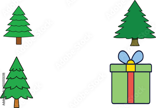 Minimalist pine tree outline with detailed pine shadow, perfect for nature-themed designs, logos, and illustrations. Clean black and white vector for creative projects and micro stock usage.