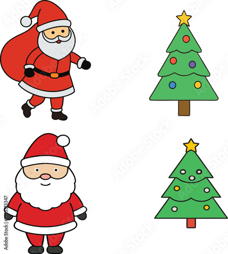 Santa carrying sack with Christmas tree and Santa quarter festive holiday celebration gift winter season joy decoration red suit magic Christmas Eve Santa Claus
