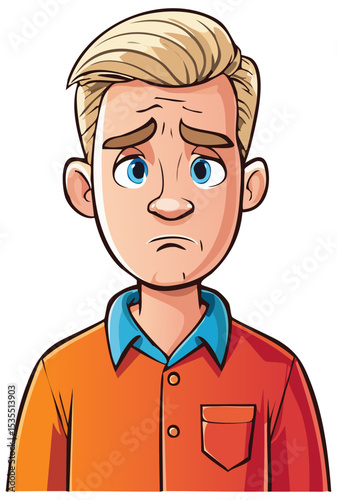 Cartoon sad man frowning, isolated 