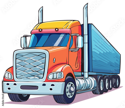 Cartoon semi truck illustration, isolated 