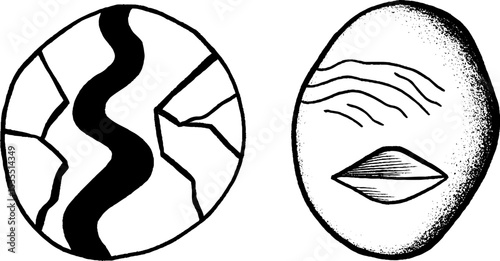 Cracked earth line art set highlighting environmental and natural concepts