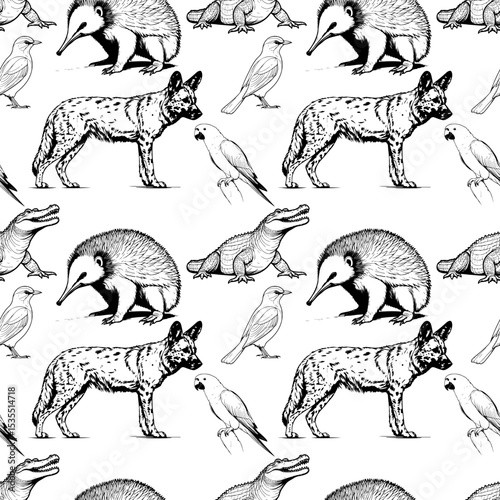 wild animals collection. australian animals seamless pattern. 