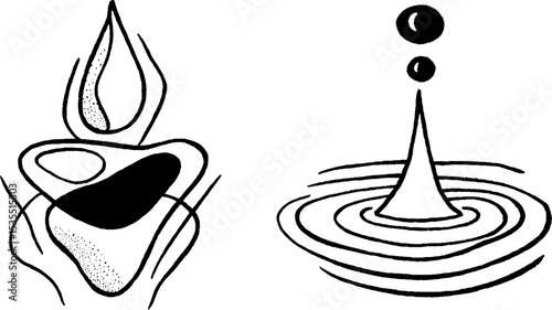 Abstract line art illustration set featuring hailstone and raindrop concepts for creative design