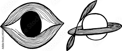 Abstract line art of surreal eye and orbital design for modern decor