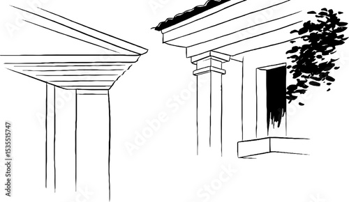 Architectural line art illustration of load bearing wall design elements for construction