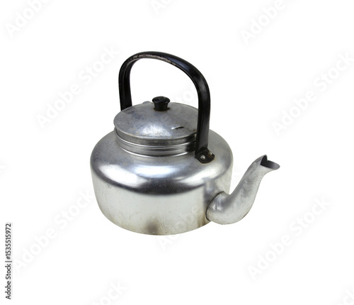 Old kettle placed separately on white background.