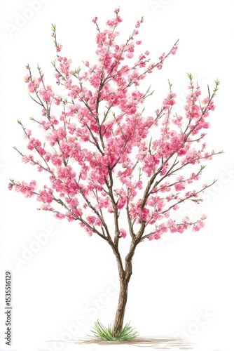Beautiful Pink Blossom Tree in Artistic Drawing Style