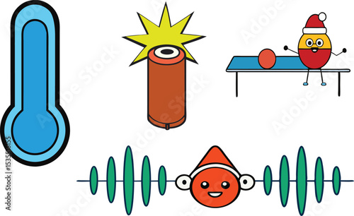 Bundle of spark shadow Xmas ping thermal icon and sound wave Xmas festive digital design set perfect for holiday, Christmas, winter, technology, and celebration themes.