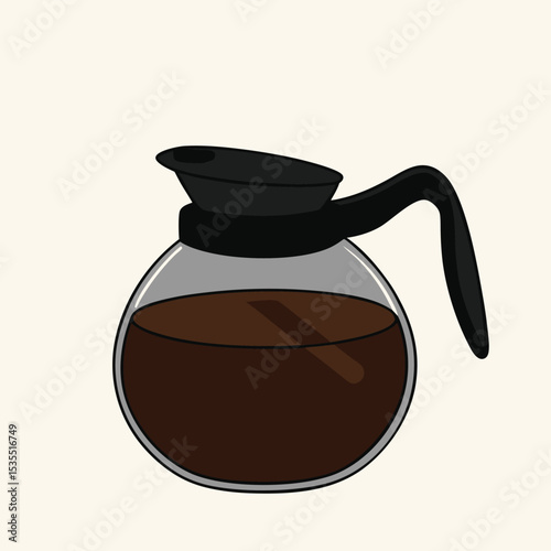 Simple vector illustration of a filled coffee carafe with handle and lid on light background