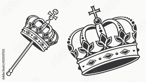 Belgium Royal Crown Icon Set Crowns Scepters