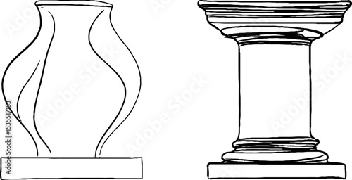 Decorative roman frieze line art illustration set featuring classical vase and column designs