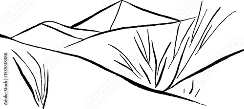 Minimalist line art of snowstorm and desert scenery