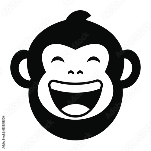 Cheerful black and white smiling monkey face isolated on white background vector illustration
