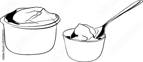Minimalist line art soufflé dishes with spoon – elegant culinary sketch for design