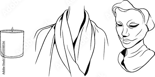 Tranquil spa elements line art set for relaxation and wellness design