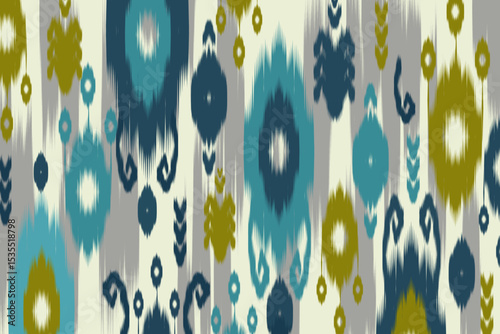 Uzbekistan ikat pattern. Uzbekistan ikat abstract ethnic design. Uzbekistan pattern design for background, wallpaper, textile, art, clothing, wrapping paper, Uzbek style, Uzbek fabric