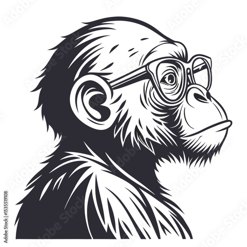 Intellectual chimpanzee wearing glasses representing wisdom and intelligence conceptual design
