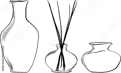 Elegant line art illustration set featuring tall vases with minimalist design for decor concepts