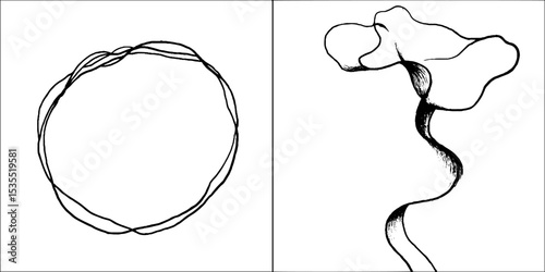 Abstract line art set featuring a tangled loop and organic flowing shape for creative design